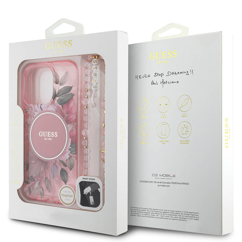 Guess iPhone 16 Pro Max Orjinal Lisanslı Magsafe IML Baskılı Çiçek İnci Bileklikli Telefon Kılıfı-36 Guess iPhone 16 Pro Max Orjinal Lisanslı Magsafe IML Baskılı Çiçek İnci Bileklikli Telefon Kılıfı-36